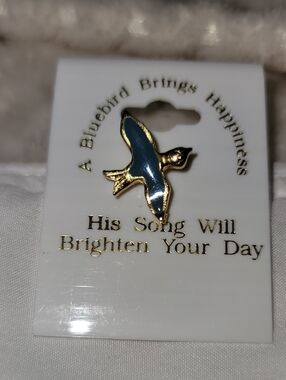 Blue Enamel Bird Brooch with Gold Trim (48)